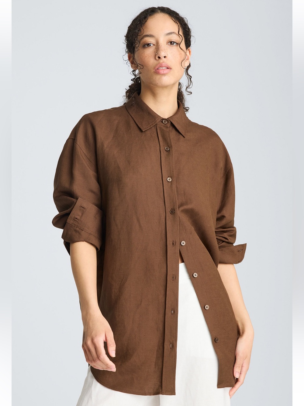 Kenneth Cole Women's Long-Sleeve Button-Front Linen Blend Size L